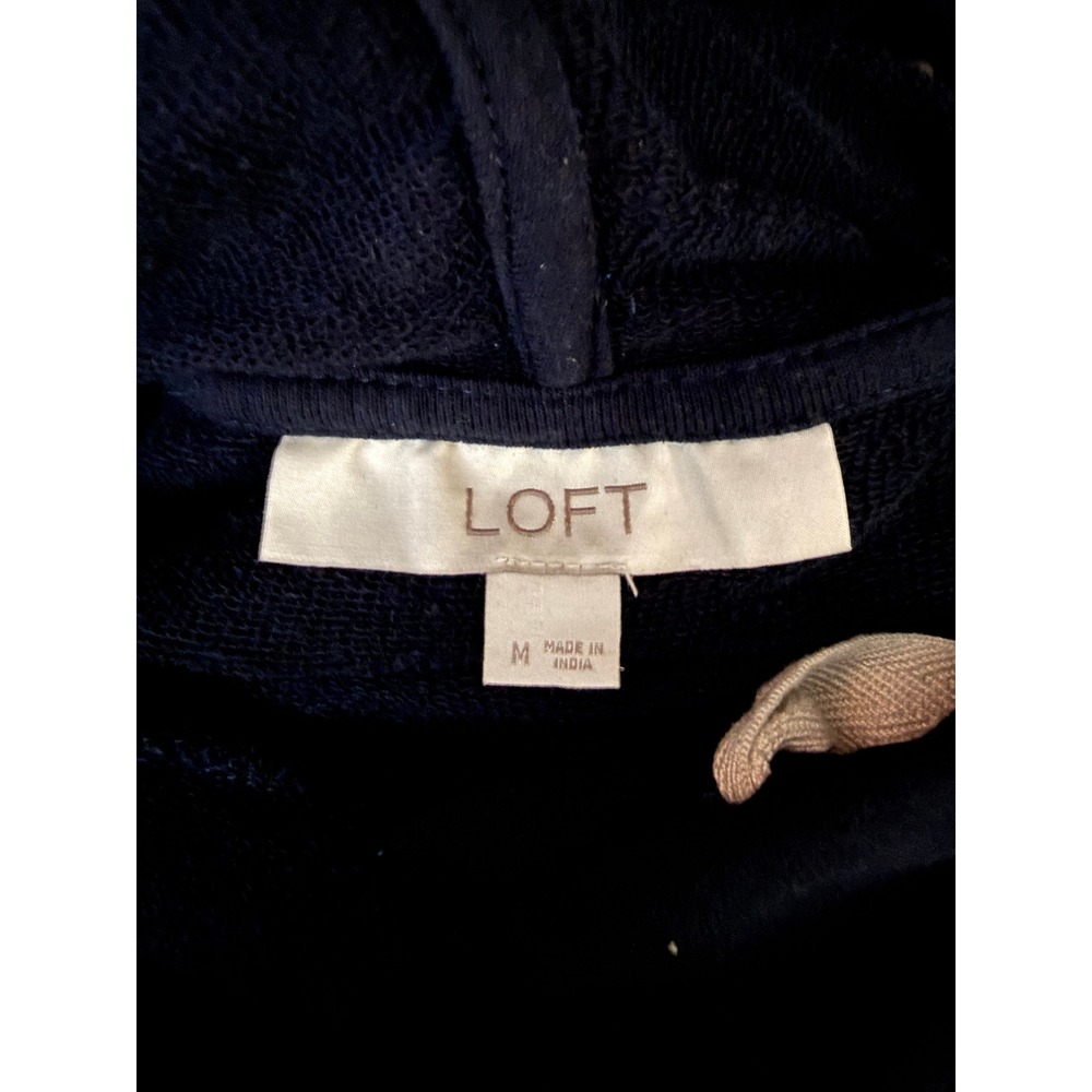 Loft Womens Navy Blue French Terry Hoodie Sweatshirt Size M Side Slit Pullover - Picture 4 of 5